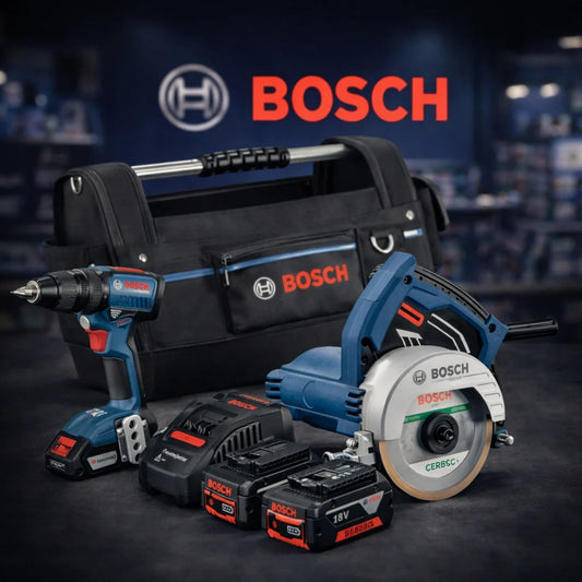 KIT BOSCH ORIGINAL 18V COMPLETO CON TALADRO/ATORNILLADOR BRUSHLESS + SIERRA CIRCULAR + 2 BATERÍAS + CARGADOR Y BOLSA DE REGALO