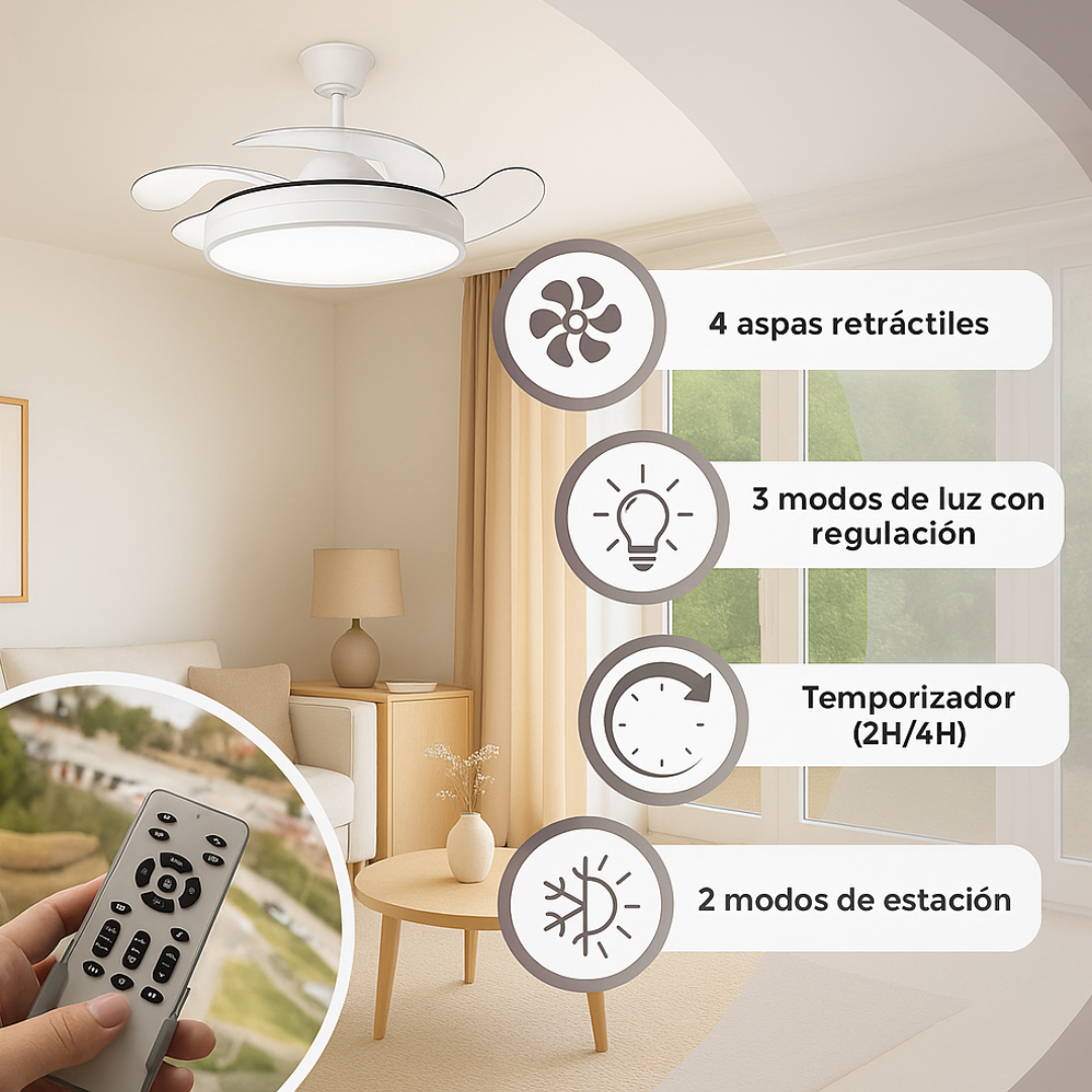 Lampara con luz LED 2 en 1 – con ventilador de frío y calor
